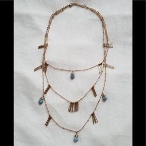 Adorable Boho 3 Chain Layered w/ Gold Dangles & Faux Turquoise So Fun & Unique